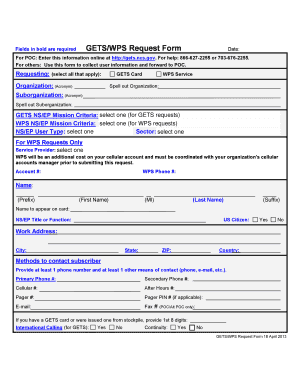 GETS/WPS Request Form