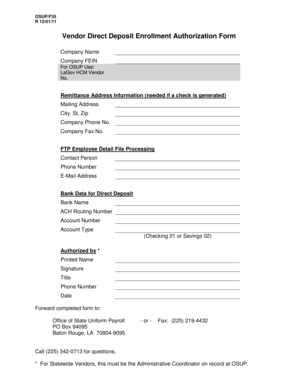 Vendor Direct Deposit Enrollment Authorization Form