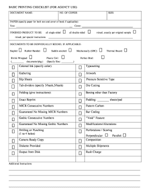 Printing Checklist for Agency Use