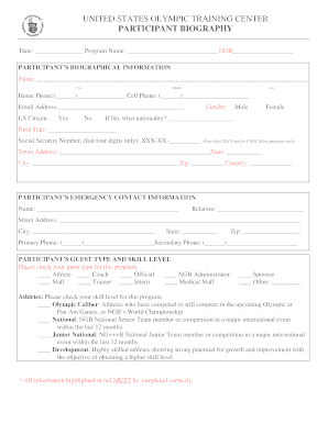 US Olympic Training Center Participant Forms