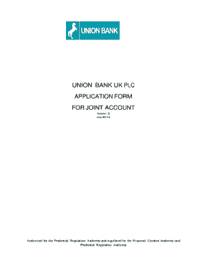 UNION BANK UK PLC APPLICATION FORM FOR JOINT ACCOUNT