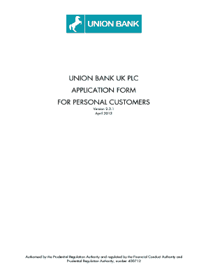 UNION BANK UK PLC APPLICATION FORM FOR PERSONAL CUSTOMERS