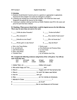 German KET I Chapter 6 Study Sheet