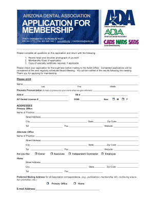Arizona Dental Association Membership Application