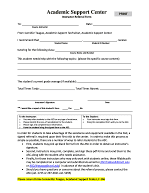 Instructor Referral Form for Academic Support