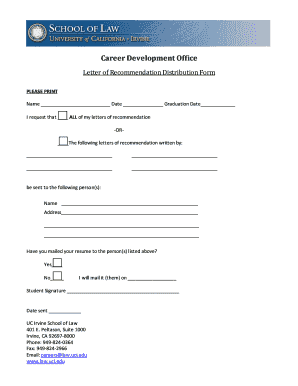 Letter of Recommendation Distribution Form