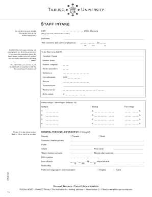 Tilburg University Staff Intake Form