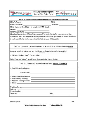 Special Diet Order Form