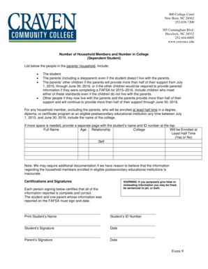 FAFSA Household Members Form