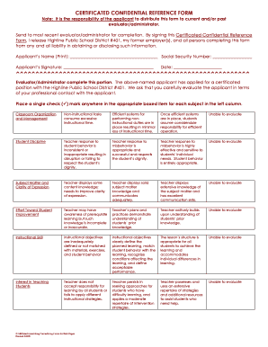 Certificated Confidential Reference Form
