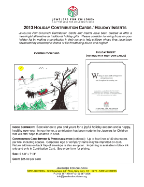2013 Holiday Contribution Cards Order Form