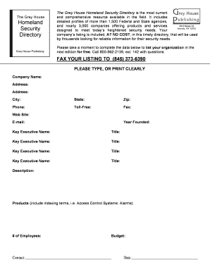 Grey House Homeland Security Directory Listing Form