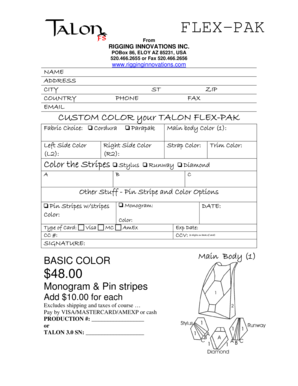 Talon Flex-Pak Customization Form