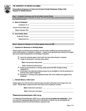 THE UNIVERSITY OF BRITISH COLUMBIA Request for Reimbursement