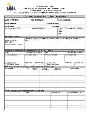 Child Abuse/Neglect Investigation Family Assessment Summary