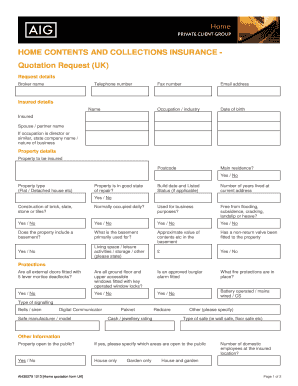 UK Home Contents and Collections Insurance Quotation Request