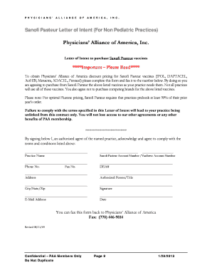 Sanofi Pasteur Letter of Intent