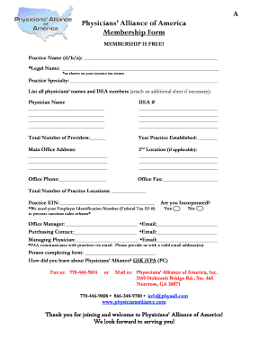 Physicians’ Alliance of America Membership Form