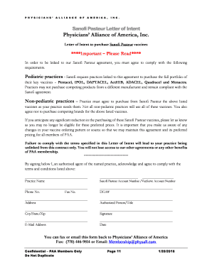 Sanofi Pasteur Letter of Intent
