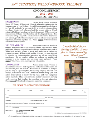 19th Century Willowbrook Village Donation Form
