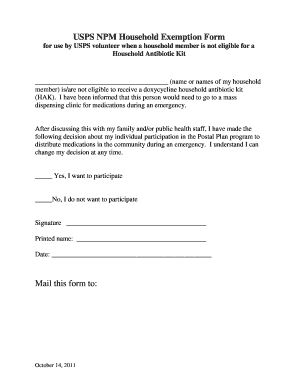 USPS Household Exemption Form