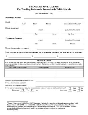 Pennsylvania Public School Teaching Application