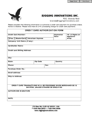 Credit Card Authorization Form
