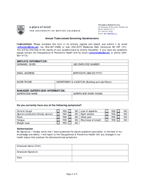 Annual Tuberculosis Screening Questionnaire
