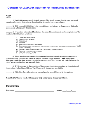 Consent for Laminaria Insertion for Pregnancy Termination