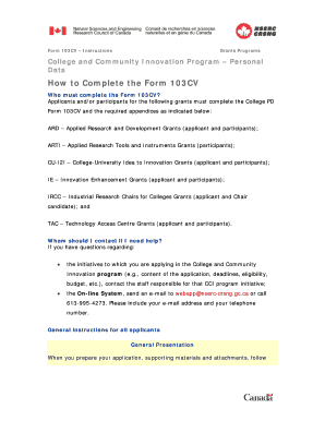 Form 103CV – College and Community Innovation Program