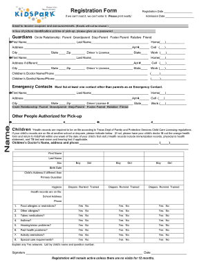 KidsPark Child Care Registration Form