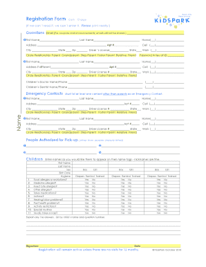 KidsPark Child Care Registration and Admission Form