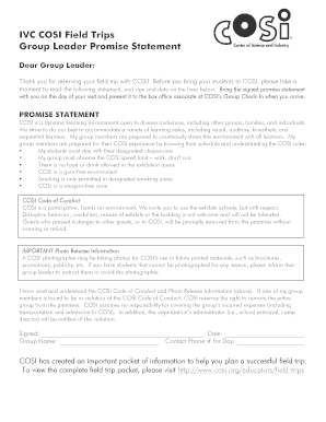 COSI Field Trip Group Leader Promise Statement