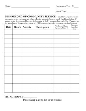 NHS Community Service Record Form