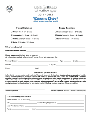Texas PTA One World Challenge Entry Form