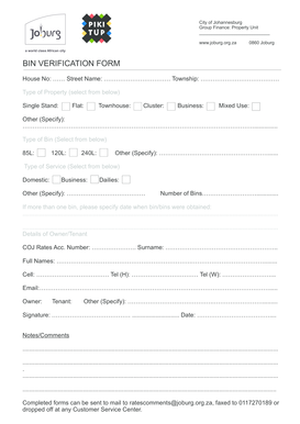 City of Johannesburg Bin Verification Form
