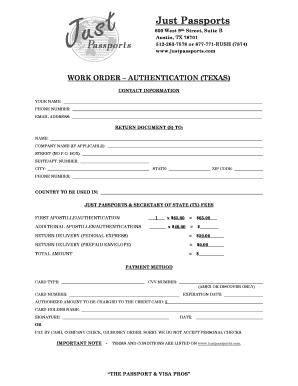 Texas Apostille Authentication Work Order