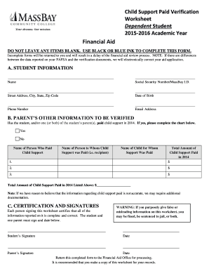 Child Support Paid Verification Worksheet