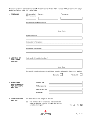 Fine Art Collectors and Jewellery and Furs Insurance Proposal