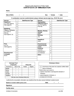 Massachusetts Certificate of Immunization