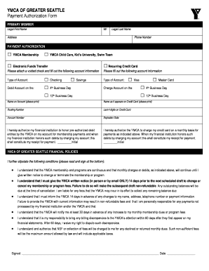 YMCA Payment Authorization Form