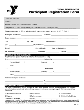 YMCA Participant Registration Form