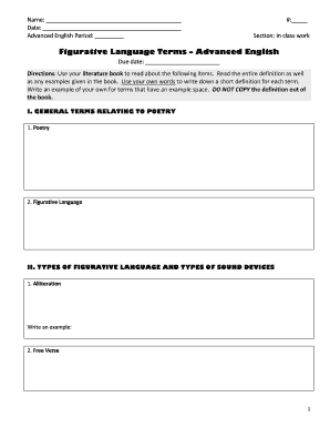 Figurative Language Terms Worksheet