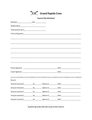 Athlete Payment Plan Worksheet