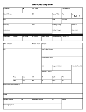 Prehospital Drop Sheet