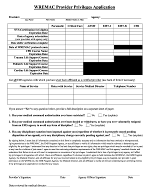 WREMAC Provider Privileges Application
