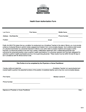 Health Exam Authorization Form