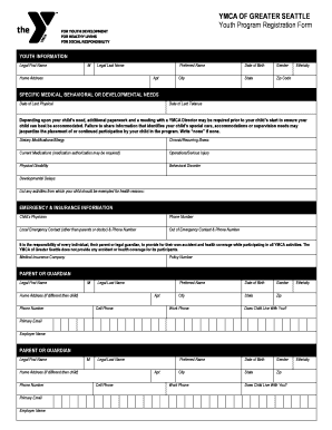 YMCA Youth Program Registration Form