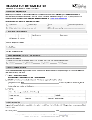 Request for Official Letter of Student Enrolment