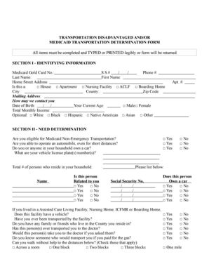 Medicaid Transportation Determination Form